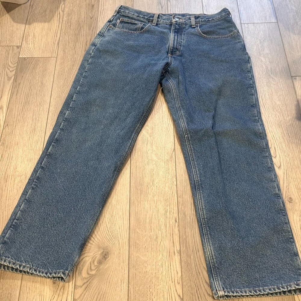 Carhartt Lined Blue Denim Straight-Leg Jeans Relaxed Mens 33x32 Winter Workwear